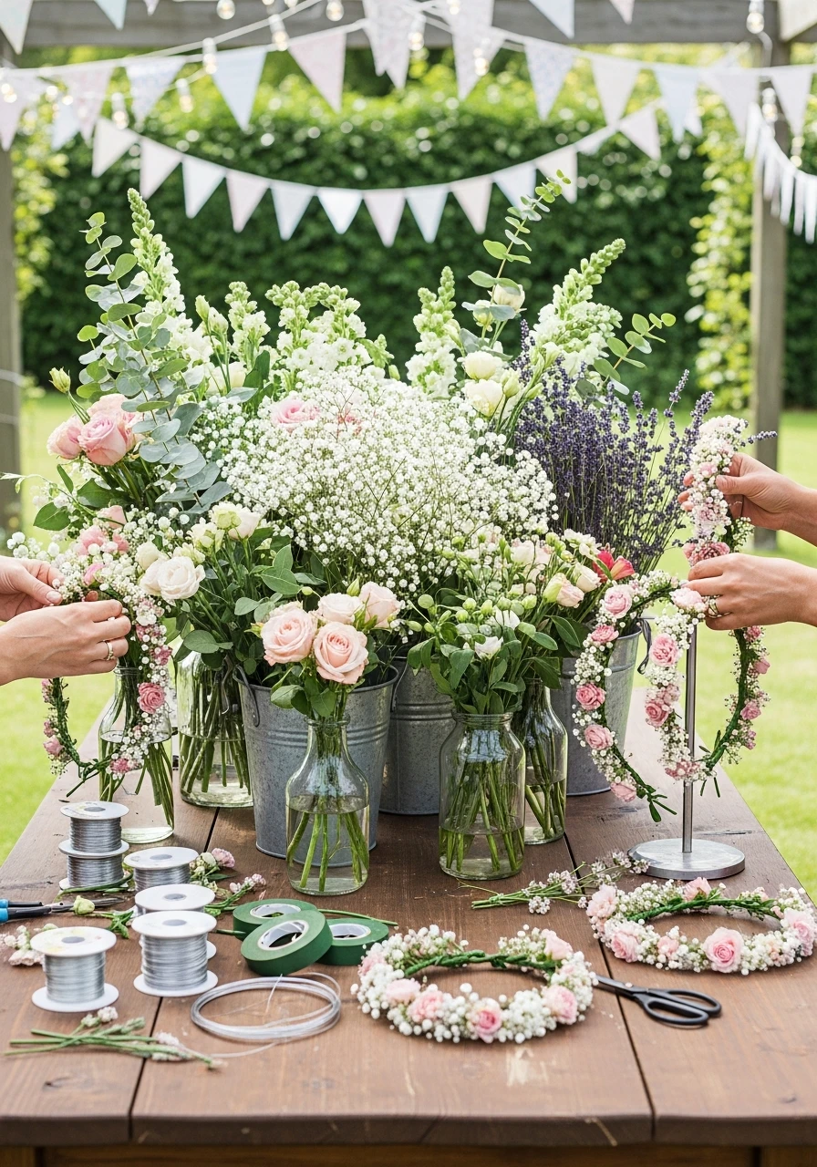 DIY Flower Crown Station - Perfect Birthday Garden Party Ideas
