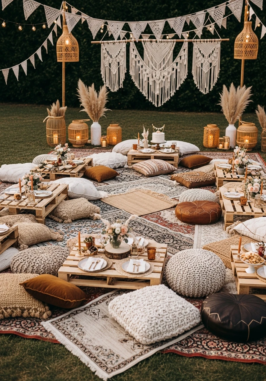 Relaxed Boho Festival Setup - Perfect Birthday Garden Party Ideas
