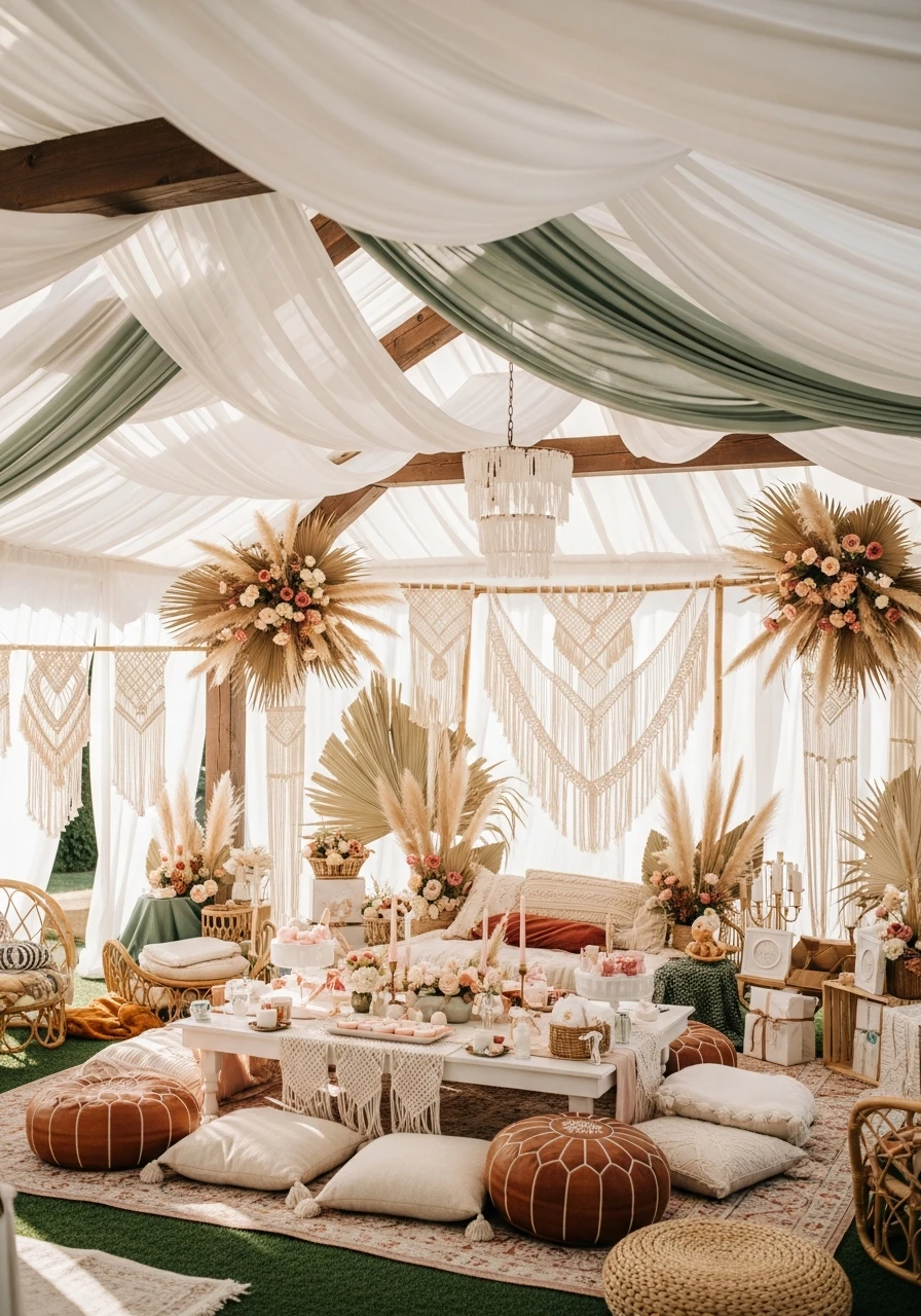 A Dreamy Fabric Tent - 50 Dreamy Boho Baby Shower Ideas for a Perfect Celebration