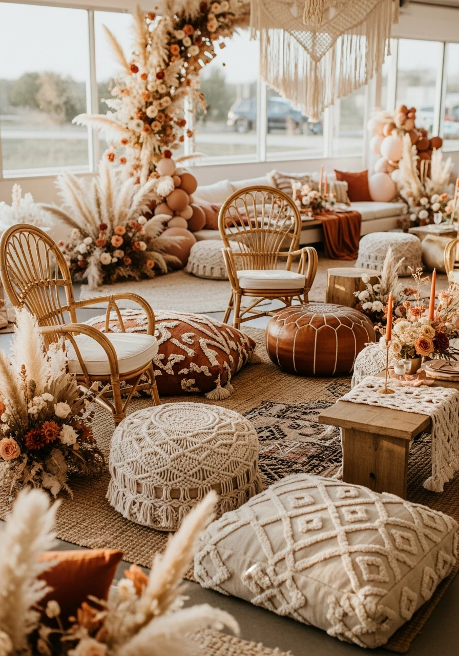 Relaxed Conversation Area - 50 Dreamy Boho Baby Shower Ideas for a Perfect Celebration