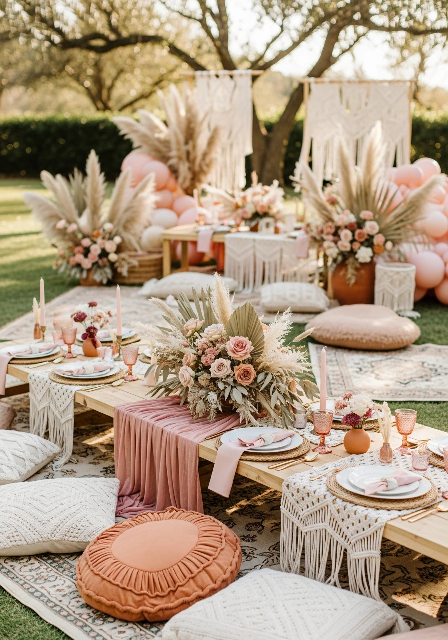 Dusty Rose Accents - 50 Best Boho Bridal Shower Ideas for a Dreamy Party