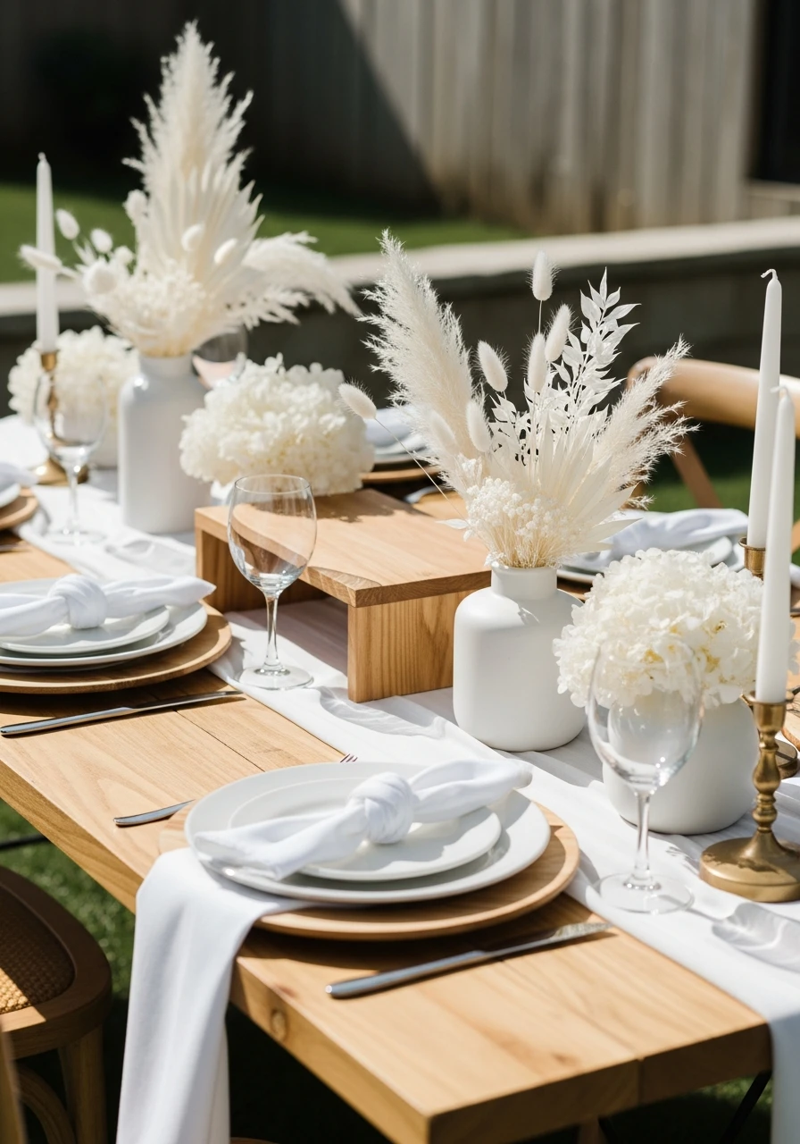 Minimalist Wood and White - 50 Best Boho Bridal Shower Ideas for a Dreamy Party