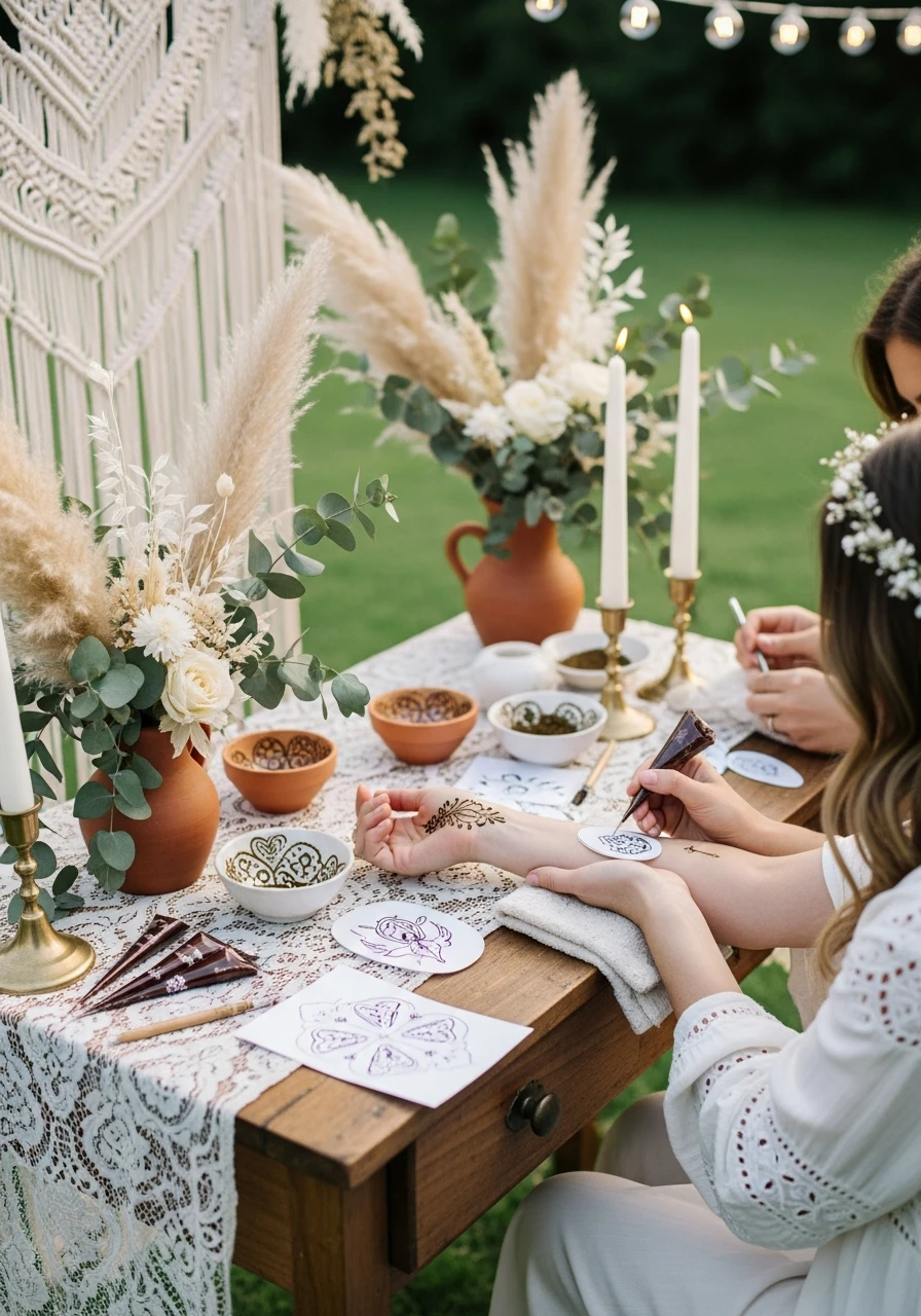 Henna Tattoo Station - 50 Best Boho Bridal Shower Ideas for a Dreamy Party