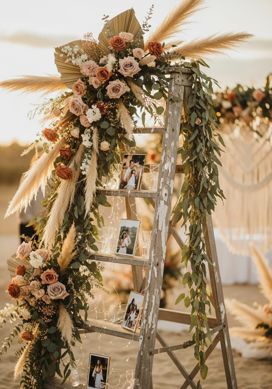 Ladder Photo Display - 50 Best Boho Bridal Shower Ideas for a Dreamy Party