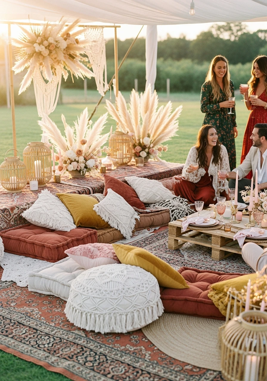 Lounge Seating Area - 50 Best Boho Bridal Shower Ideas for a Dreamy Party