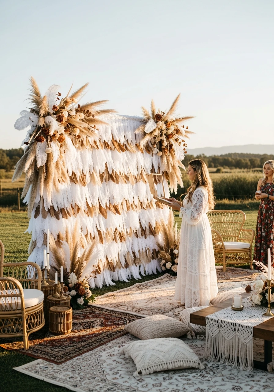Feather Curtain Backdrop - 50 Best Boho Bridal Shower Ideas for a Dreamy Party