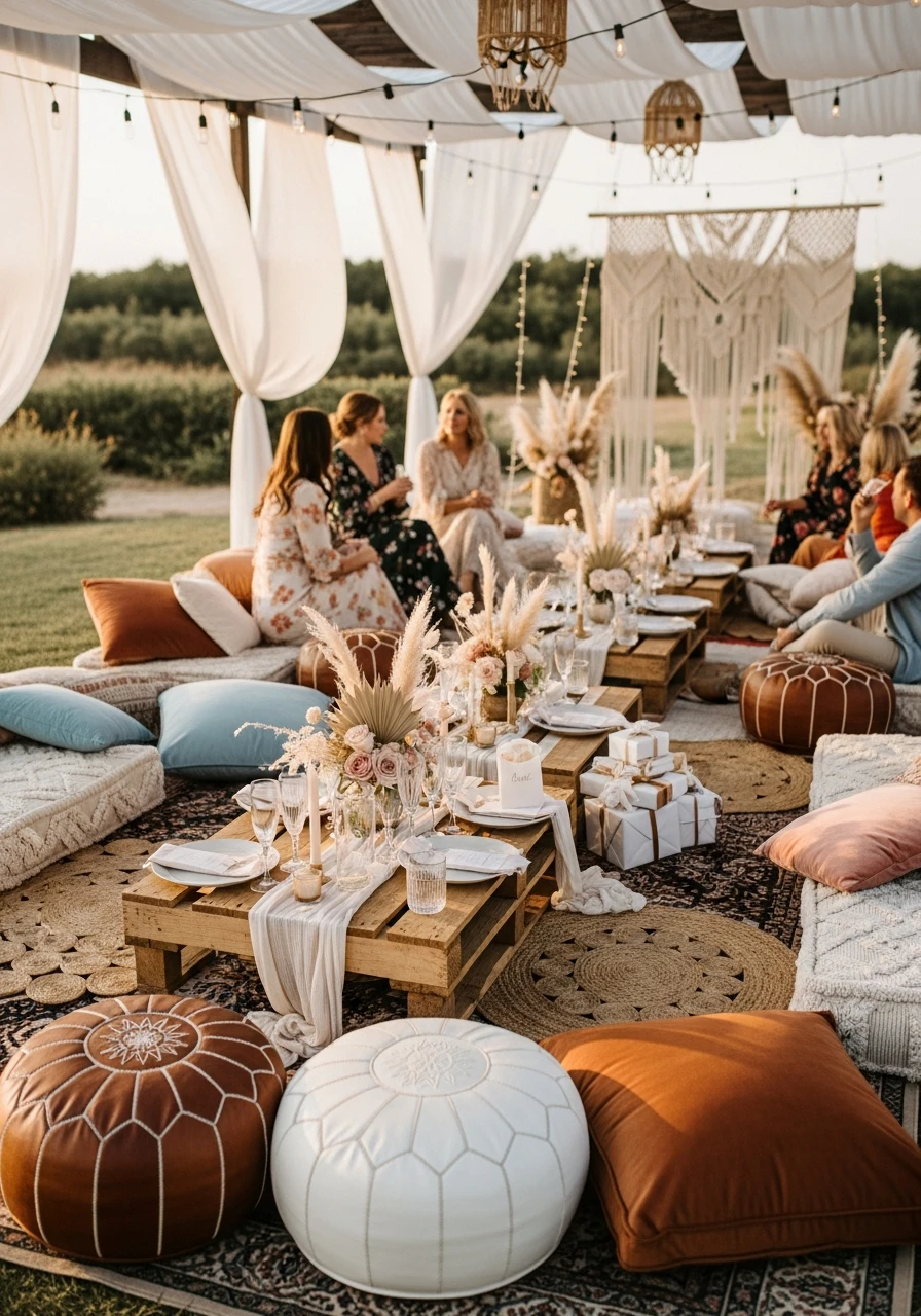 Cozy Low Seating - 50 Best Boho Bridal Shower Ideas for a Dreamy Party