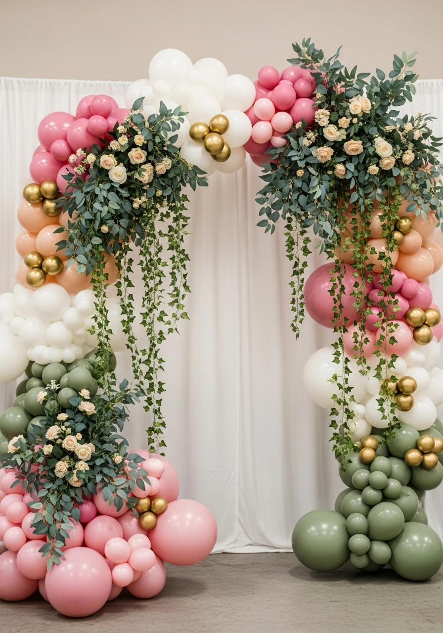 Balloons and Greenery Combo - 50 Stunning Bridal Shower Backdrop Ideas