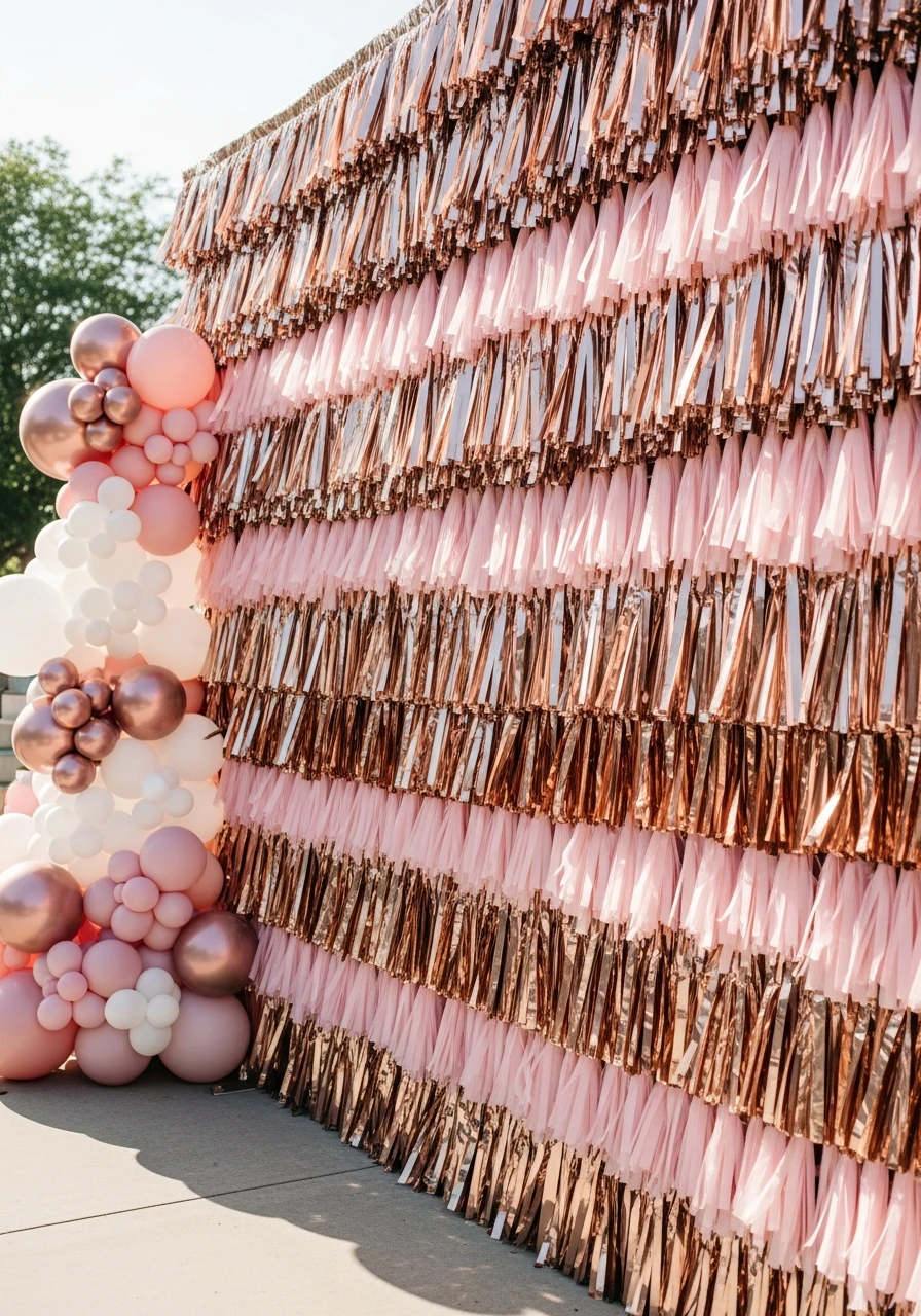 Tassel Curtain Adds Depth - 50 Stunning Bridal Shower Backdrop Ideas