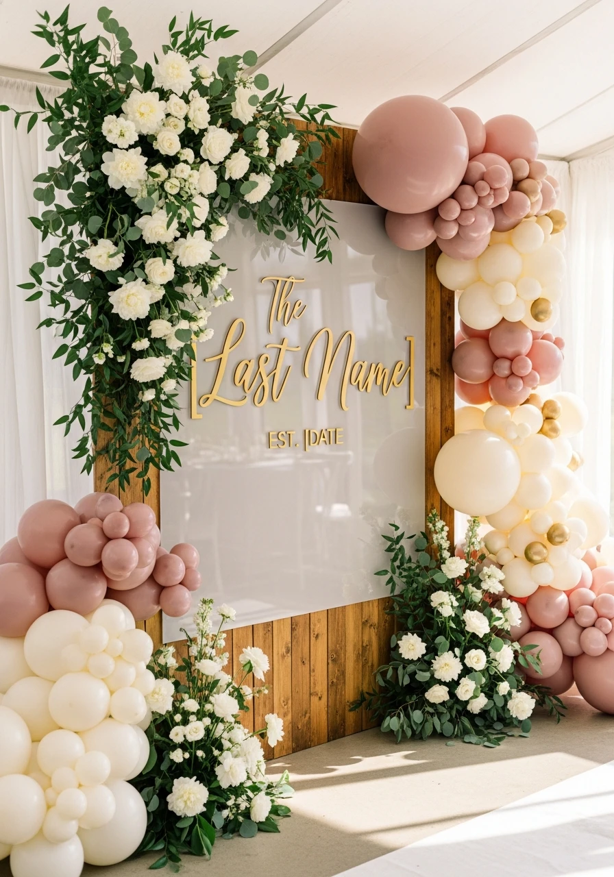 Custom Name and Date Sign - 50 Stunning Bridal Shower Backdrop Ideas