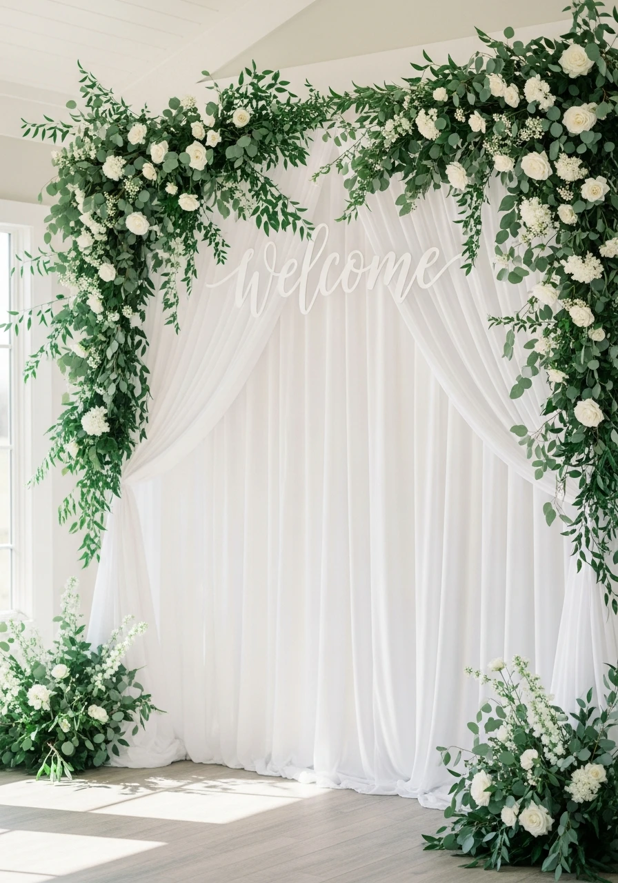 Big Scripted Welcome Sign - 50 Stunning Bridal Shower Backdrop Ideas