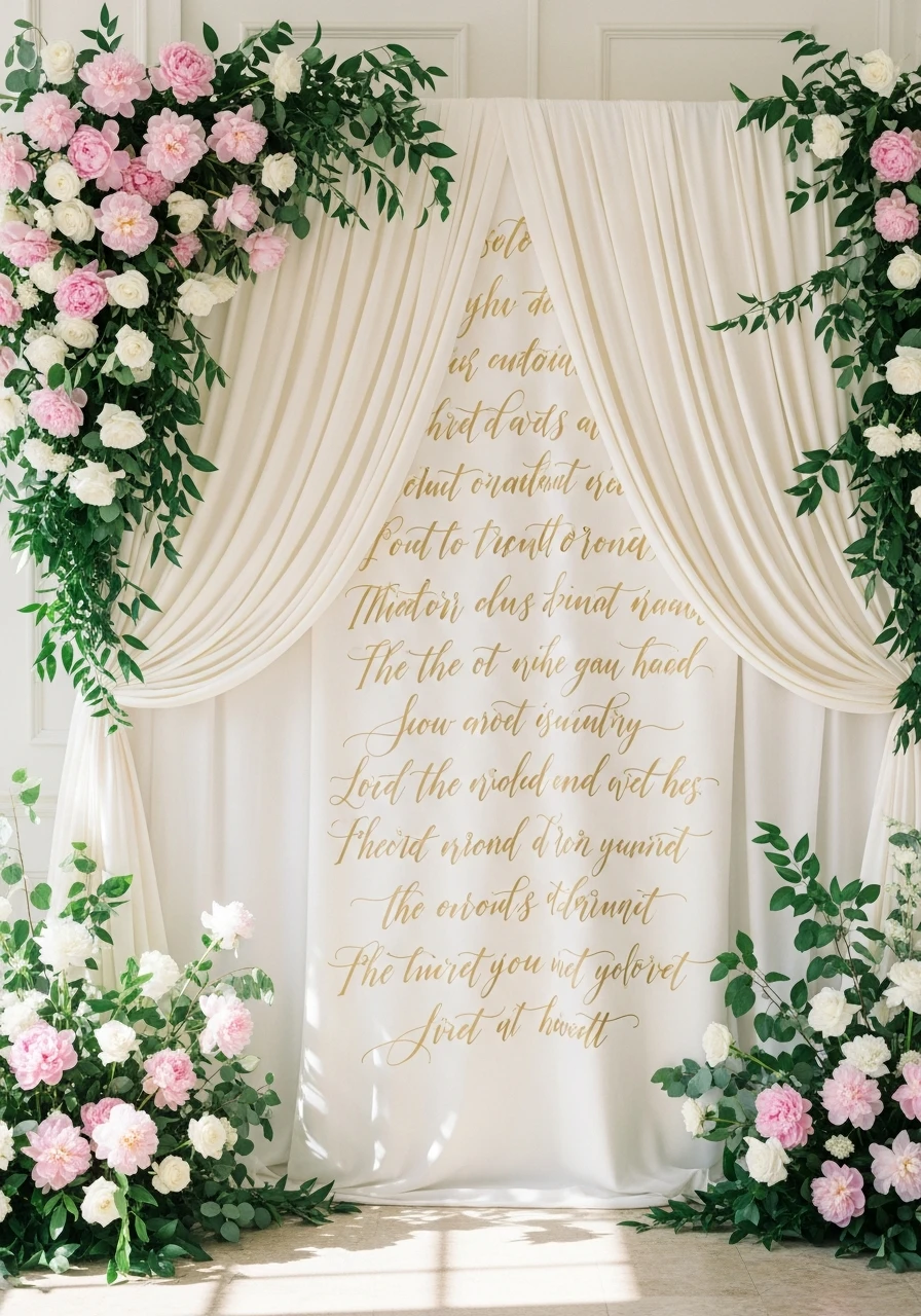 Custom Fabric Calligraphy - 50 Stunning Bridal Shower Backdrop Ideas