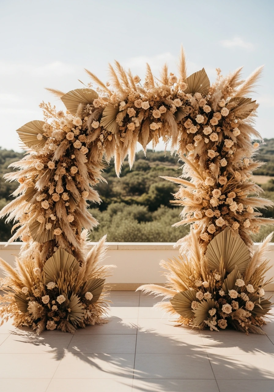 Boho Dried Flower Look - 50 Stunning Bridal Shower Backdrop Ideas