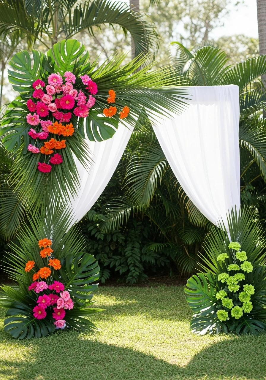 Tropical Palms and Bright Blooms - 50 Stunning Bridal Shower Backdrop Ideas