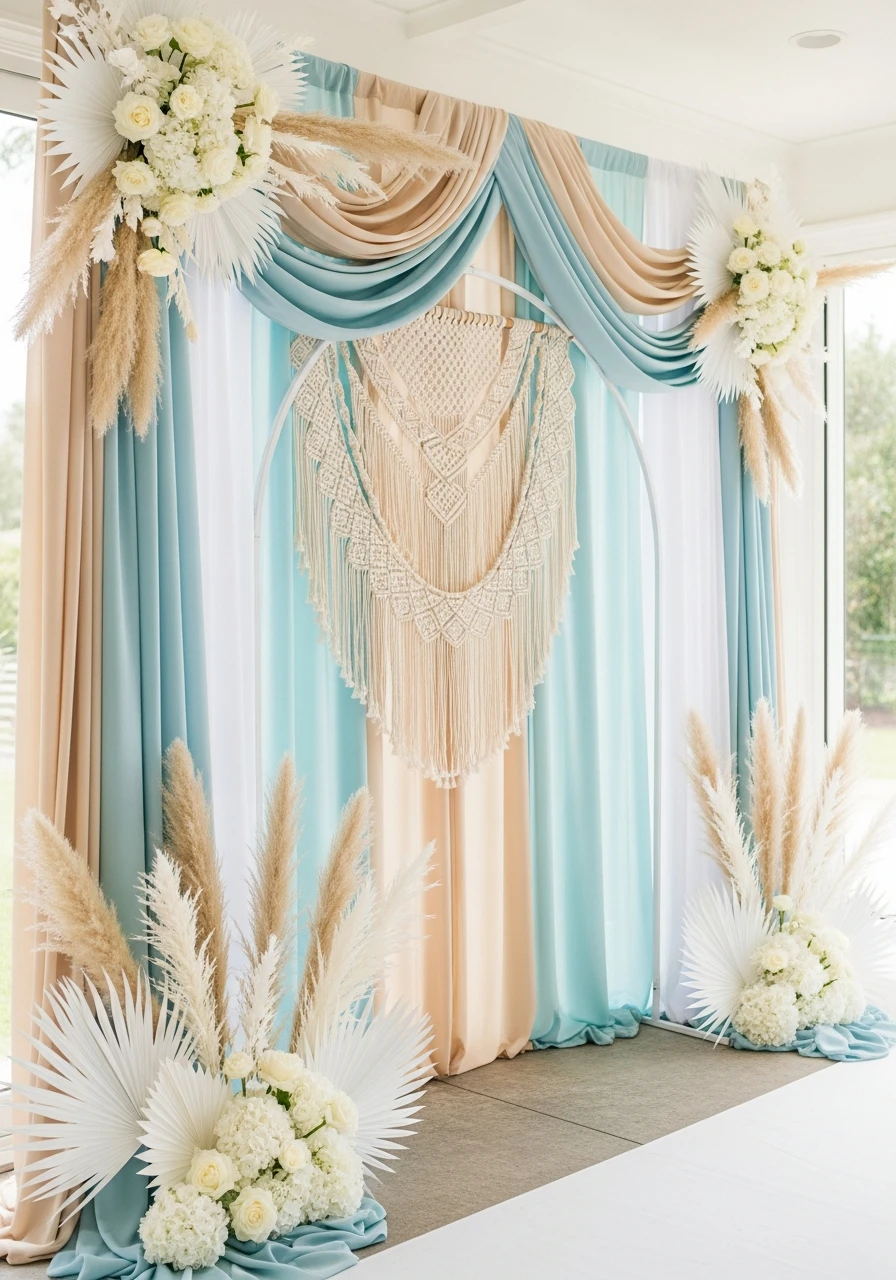 Beachy Sand and Blue Tones - 50 Stunning Bridal Shower Backdrop Ideas