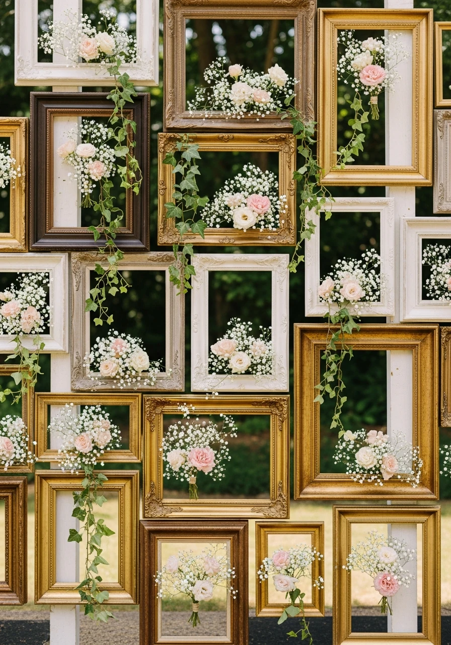 Empty Vintage Frame Display - 50 Stunning Bridal Shower Backdrop Ideas