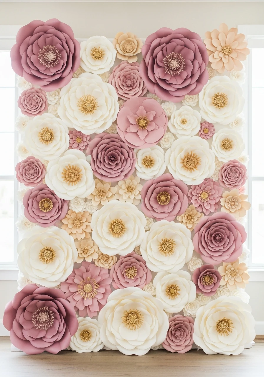 Oversized Paper Flower Art - 50 Stunning Bridal Shower Backdrop Ideas