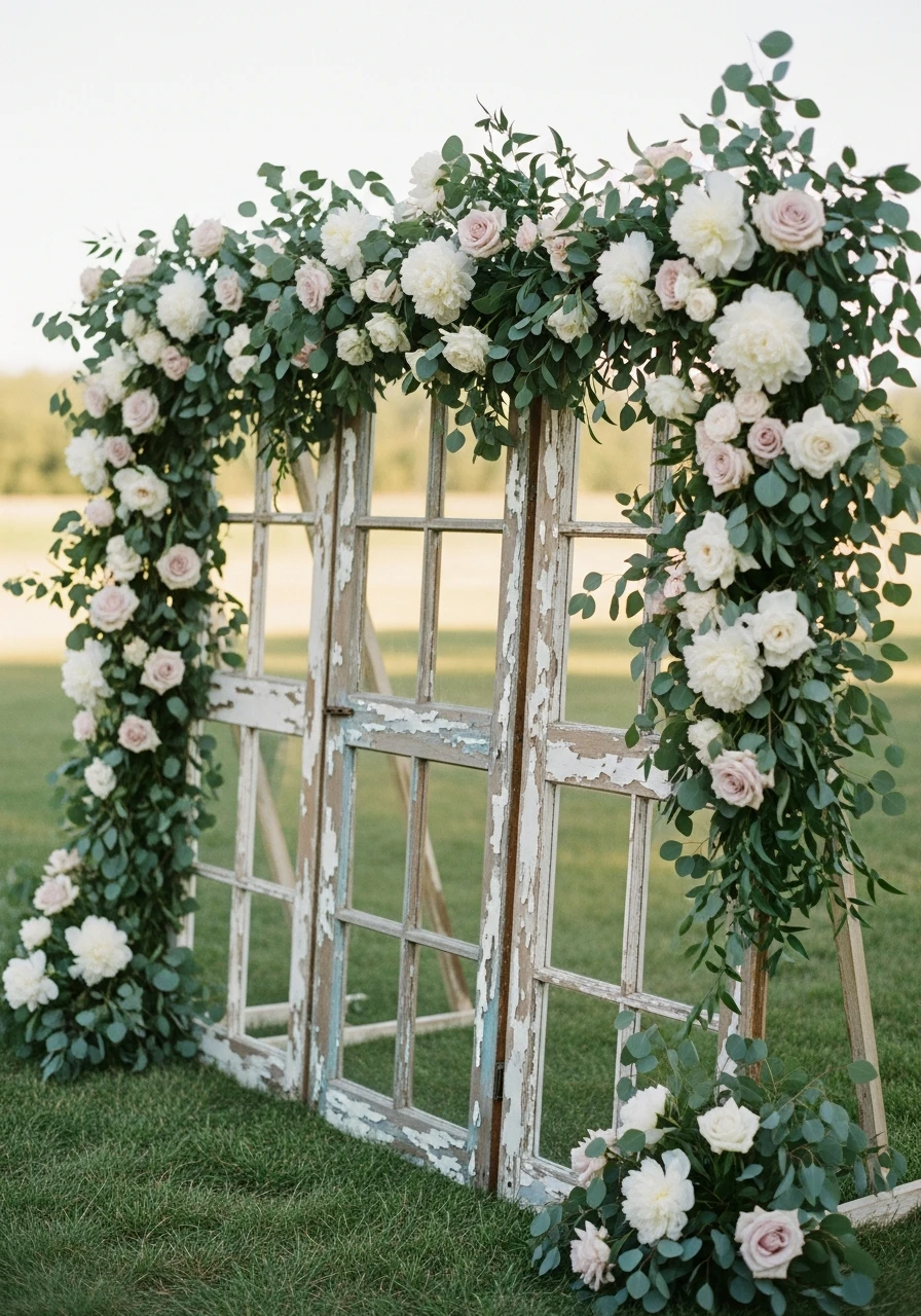 Old Window Frame Display - 50 Stunning Bridal Shower Backdrop Ideas