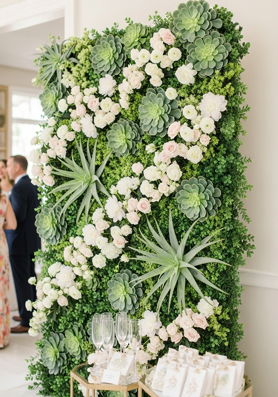 Succulents for Garden Vibes - 50 Stunning Bridal Shower Backdrop Ideas