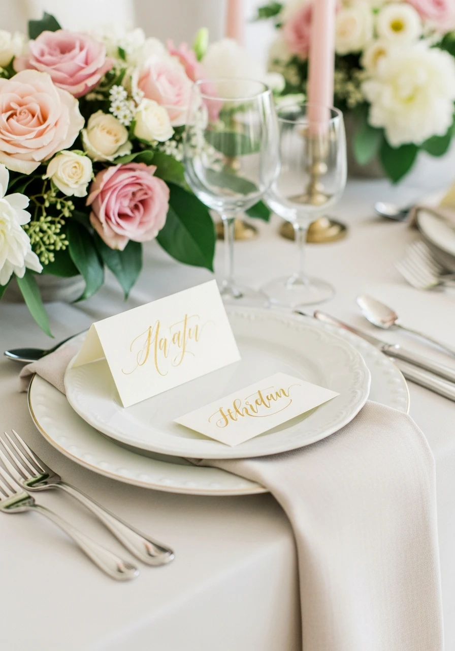 Custom Calligraphy Name Cards - 50 Gorgeous Bridal Shower Decorations Ideas