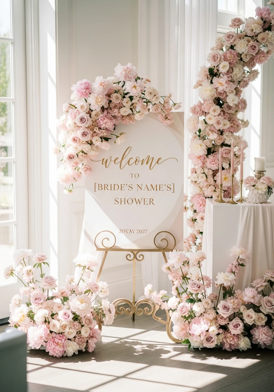 Custom Welcome Sign Elegance - 50 Gorgeous Bridal Shower Decorations Ideas
