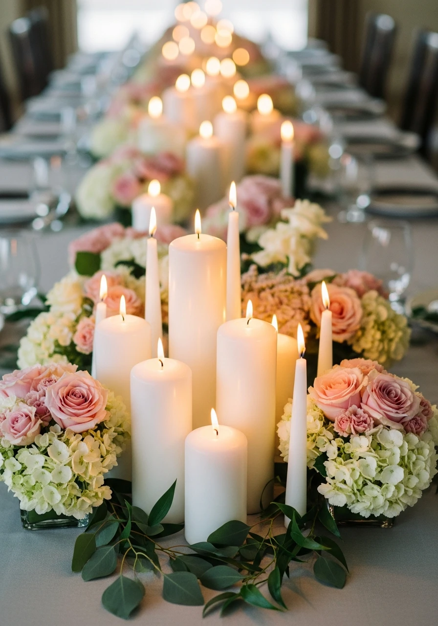 Candles and Flowers Glow - 50 Gorgeous Bridal Shower Decorations Ideas