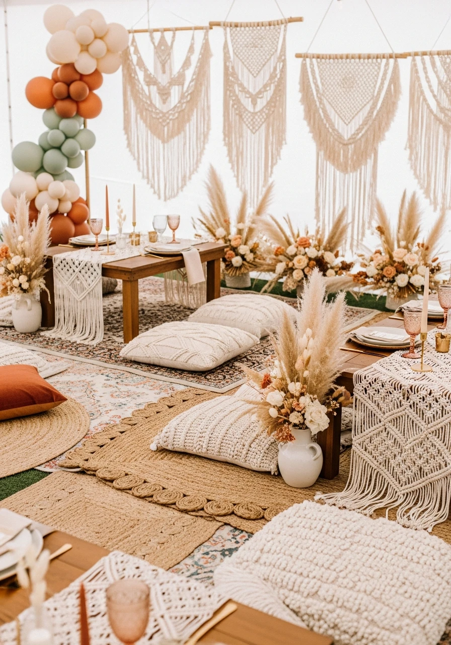 Relaxed Boho Vibe - 50 Best Bridal Shower Set Up Ideas