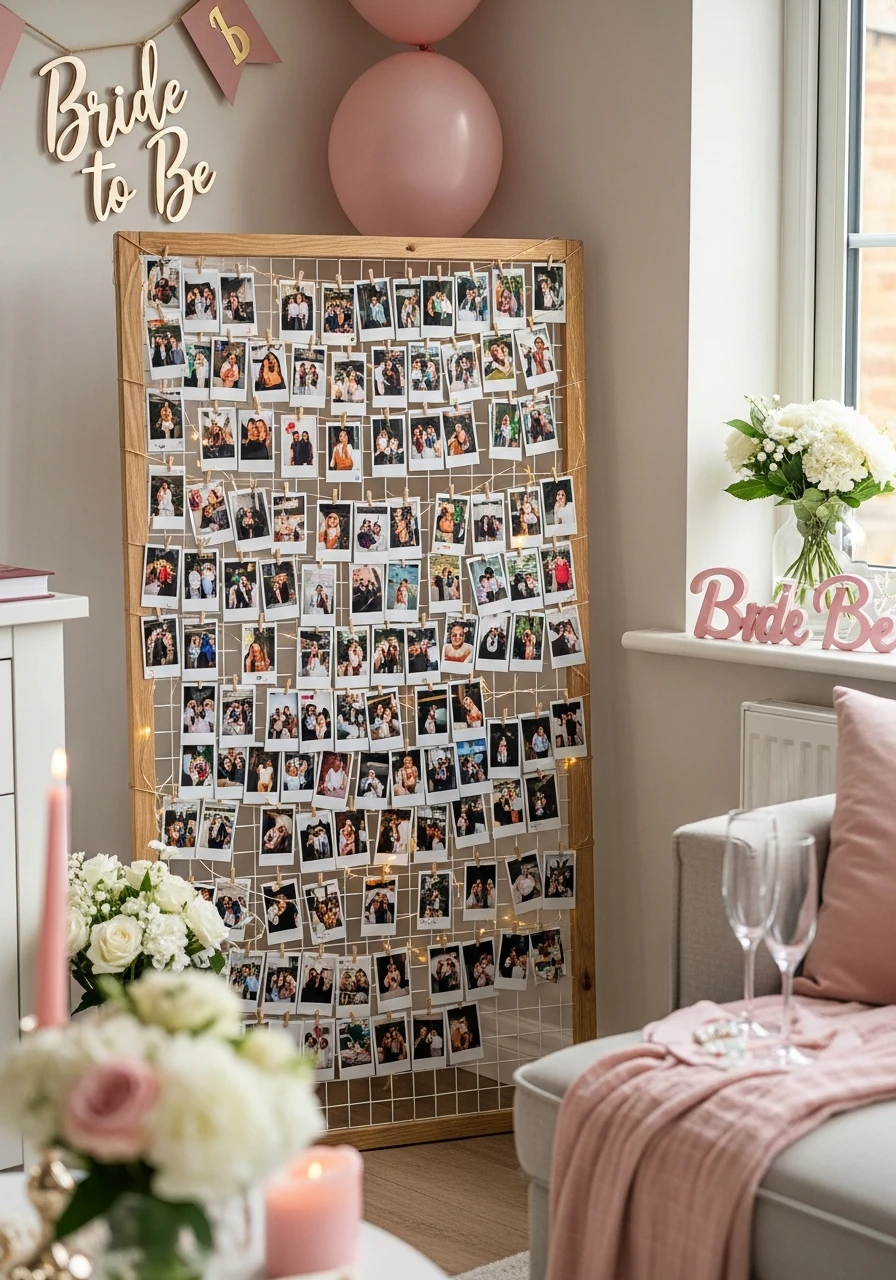 Polaroid Memory Wall - 30 Bride to Be Decoration Ideas at Home