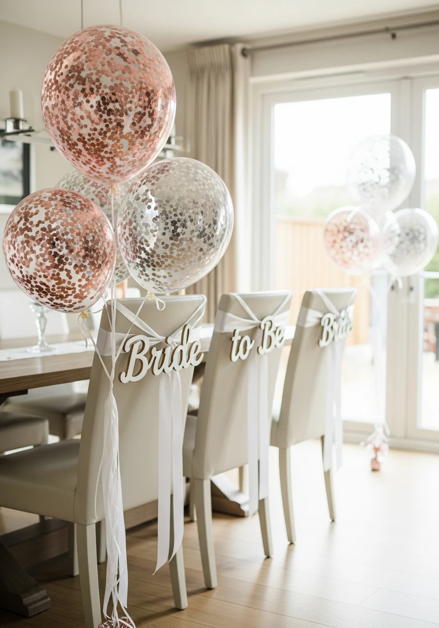 Confetti Balloon Accents - 30 Bride to Be Decoration Ideas at Home