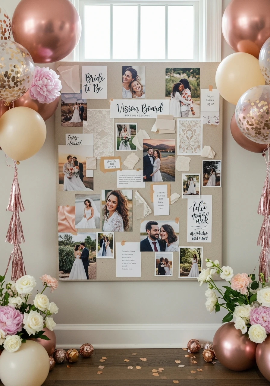 Bridal Vision Board Display - 30 Bride to Be Decoration Ideas at Home