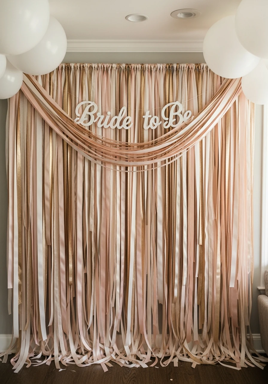 Ribbon Garland Wall - 30 Bride to Be Decoration Ideas at Home