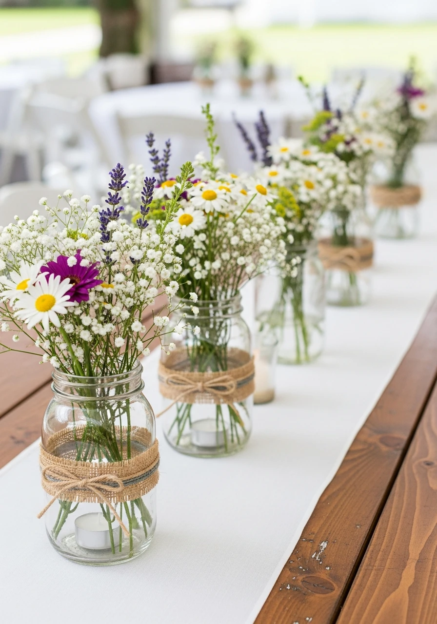 Mason Jar Centerpieces - 50 Cheap Bridal Shower Ideas That Look Expensive