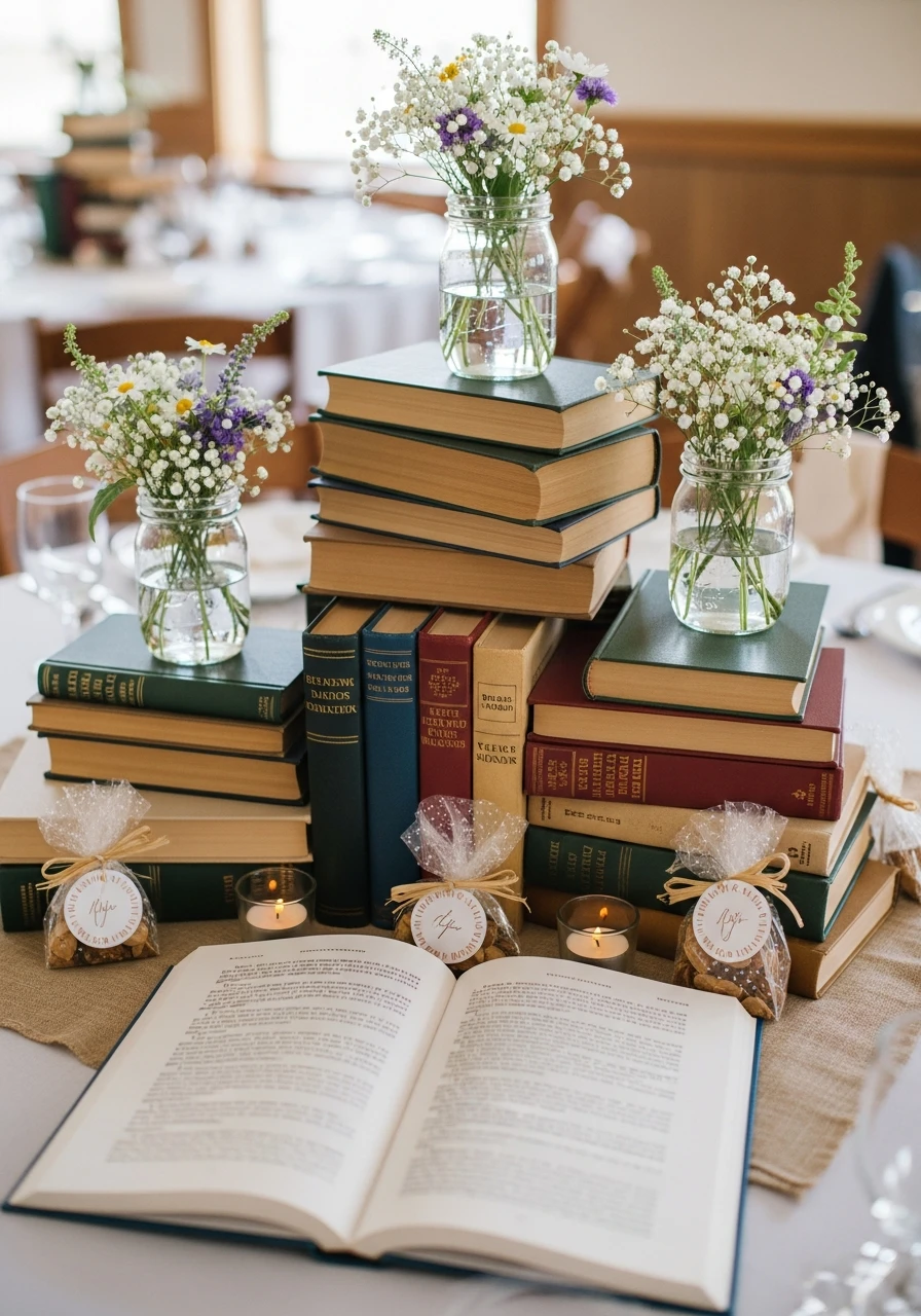 Decorate with Books - 50 Cheap Bridal Shower Ideas That Look Expensive