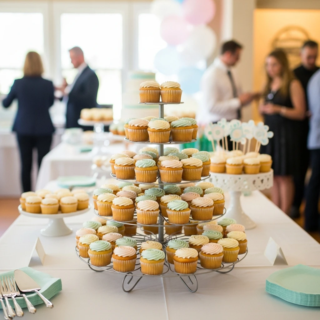 Cupcake Tower Instead of Cake - 50 Cheap Baby Shower Ideas That Look Amazing