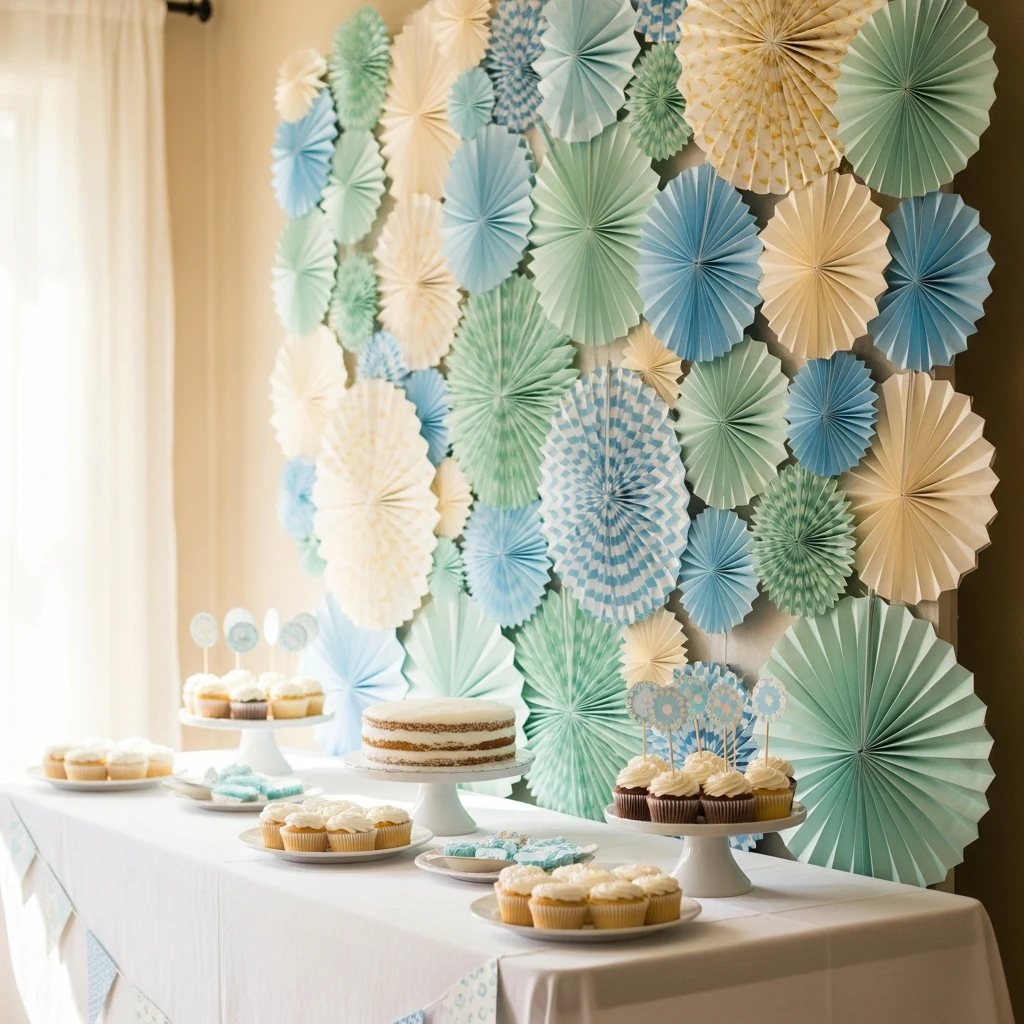Easy Paper Fan Backdrop - 50 Cheap Baby Shower Ideas That Look Amazing