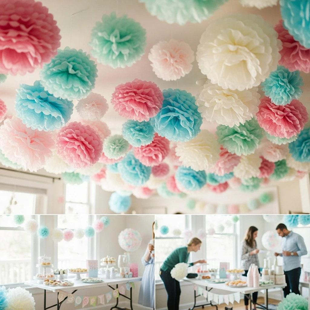DIY Tissue Paper Pom-Poms - 50 Cheap Baby Shower Ideas That Look Amazing