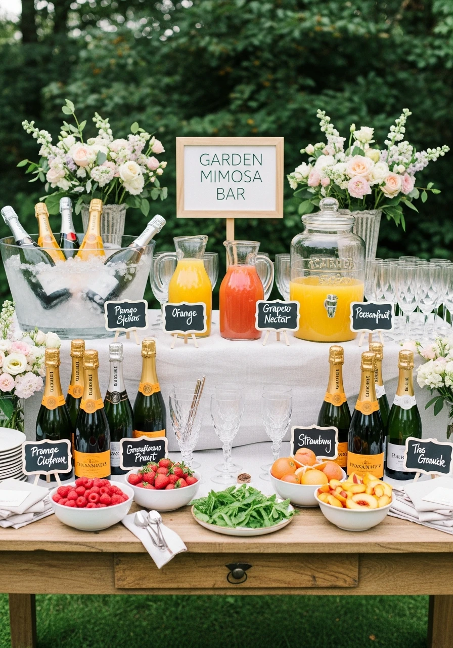 Garden Mimosa Bar - 50 Best Garden Bridal Shower Ideas for the Perfect Party