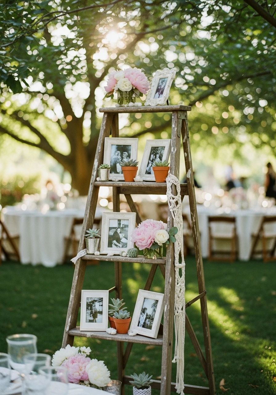 Ladder Photo Display - 50 Best Garden Bridal Shower Ideas for the Perfect Party