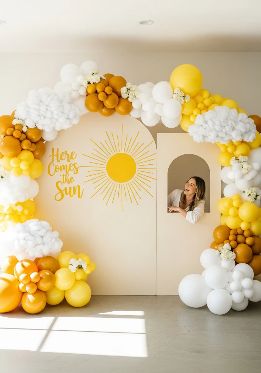 Sunshine Photo Backdrop - 50 Bright & Joyful Here Comes the Sun Baby Shower Theme Ideas