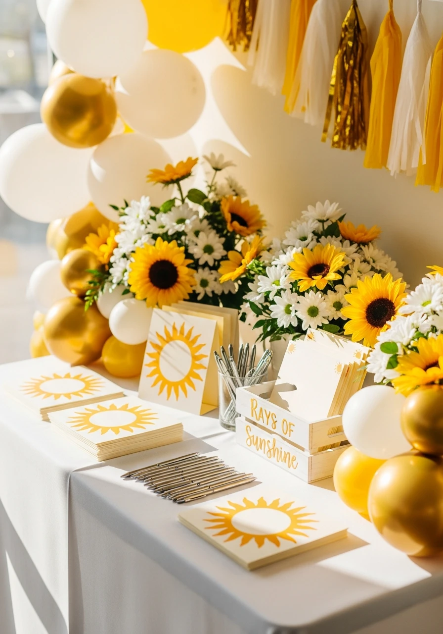 Sunshine Guest Book Station - 50 Bright & Joyful Here Comes the Sun Baby Shower Theme Ideas
