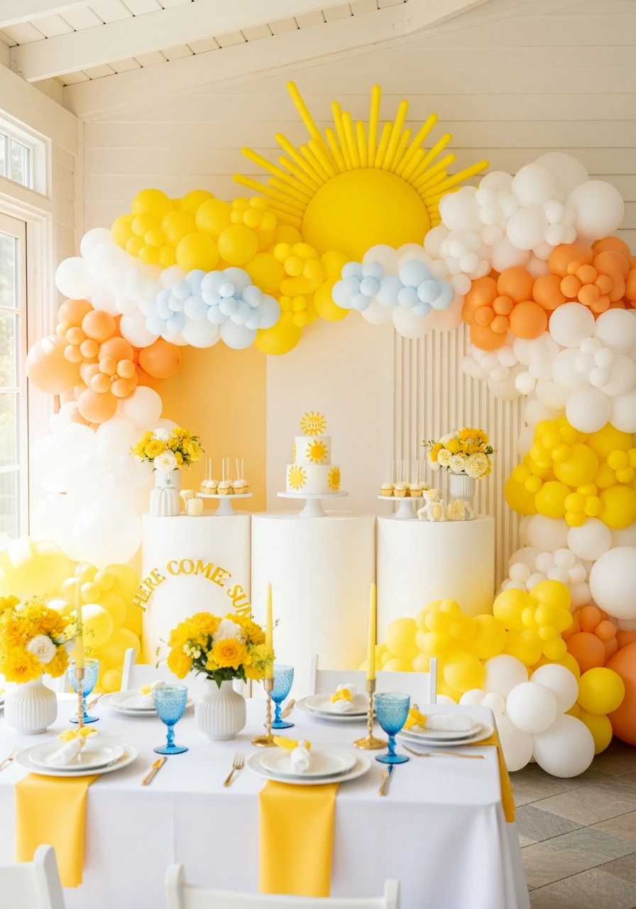 Yellow, White, Orange Palette - 50 Bright & Joyful Here Comes the Sun Baby Shower Theme Ideas