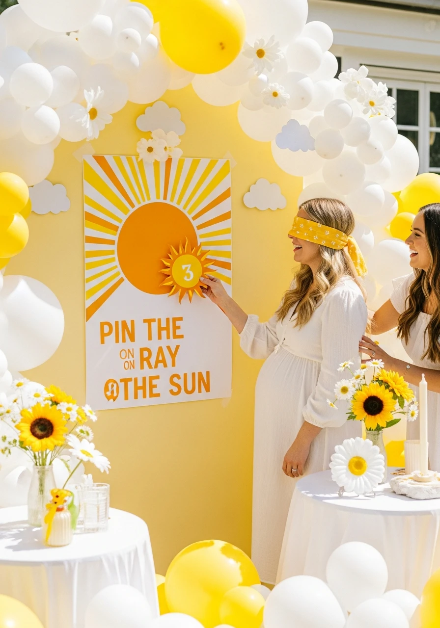 Pin the Ray on the Sun Game - 50 Bright & Joyful Here Comes the Sun Baby Shower Theme Ideas