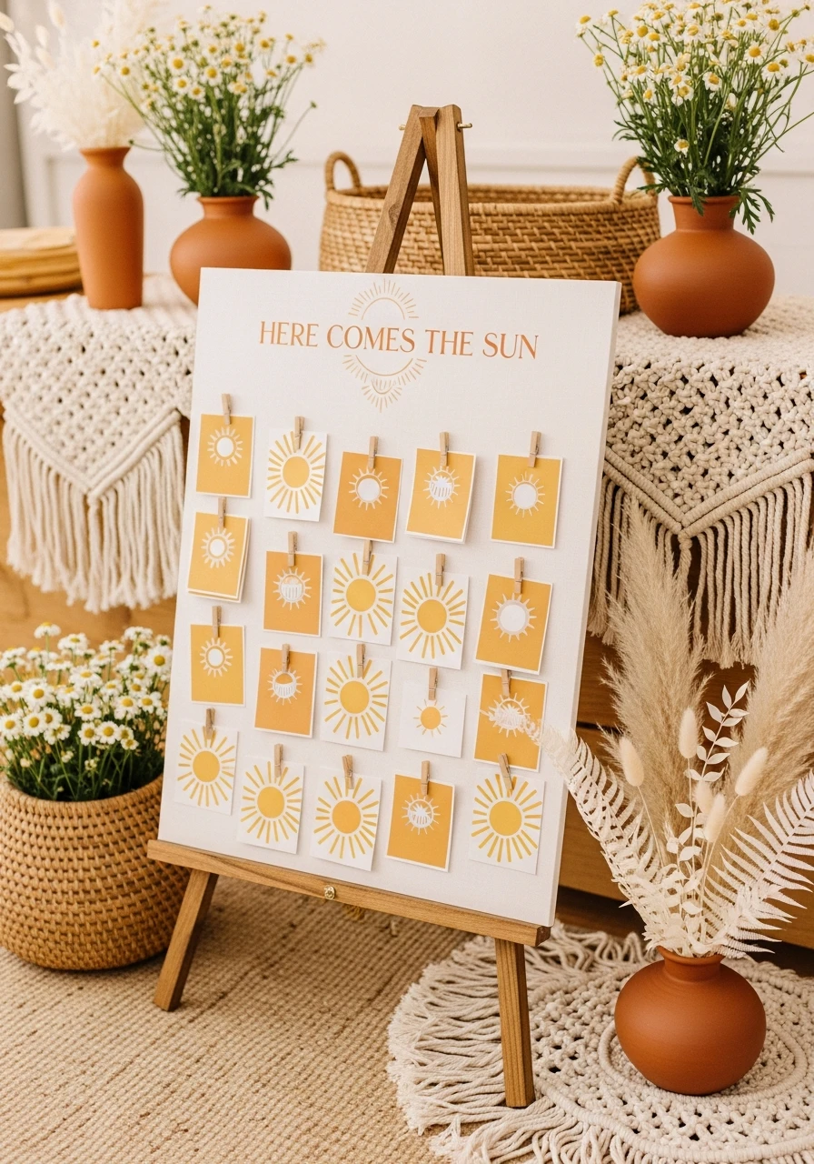 Baby Name Guessing Board - 50 Bright & Joyful Here Comes the Sun Baby Shower Theme Ideas