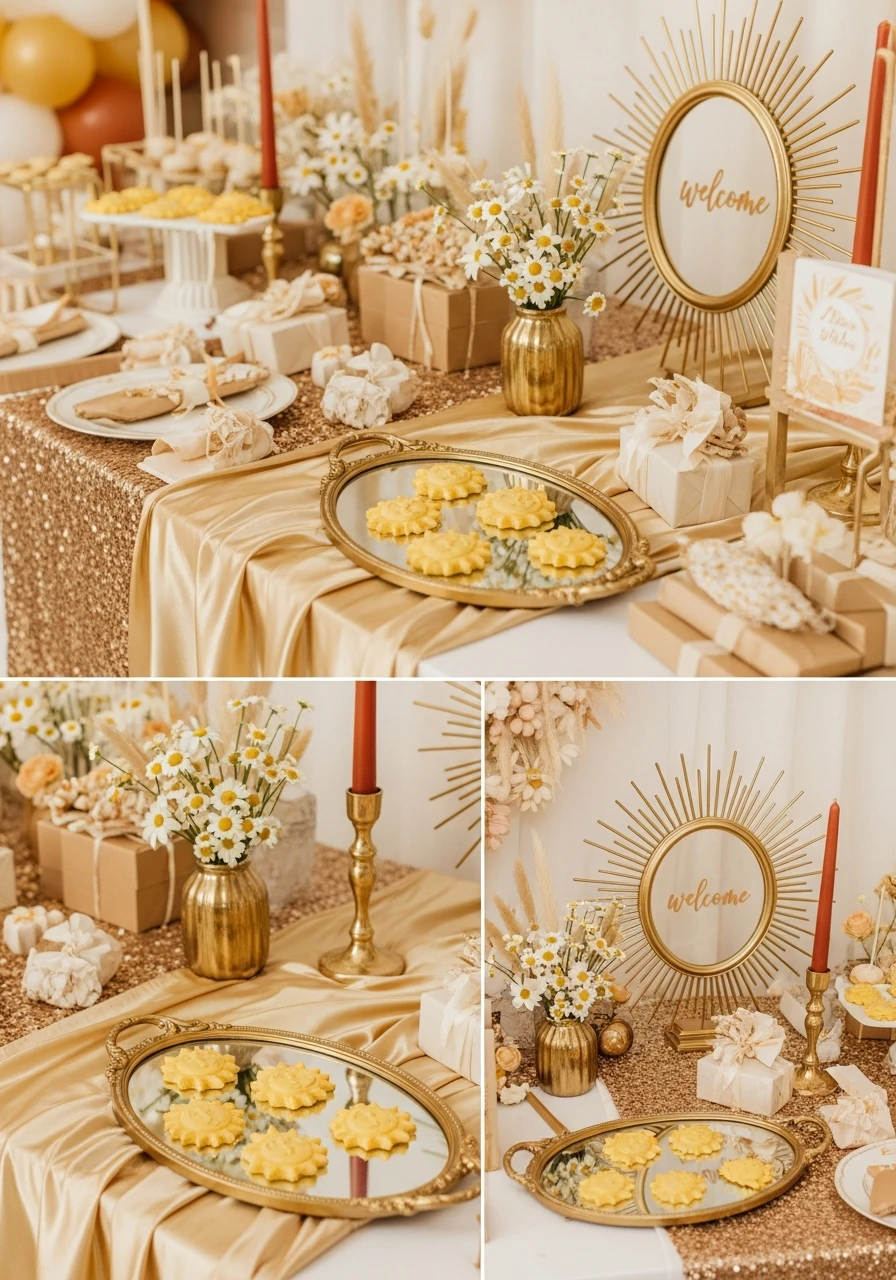 Gold Sun Accent Details - 50 Bright & Joyful Here Comes the Sun Baby Shower Theme Ideas