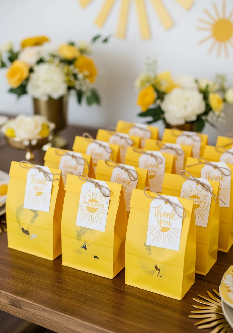 Sunshine Party Favor Bags - 50 Bright & Joyful Here Comes the Sun Baby Shower Theme Ideas