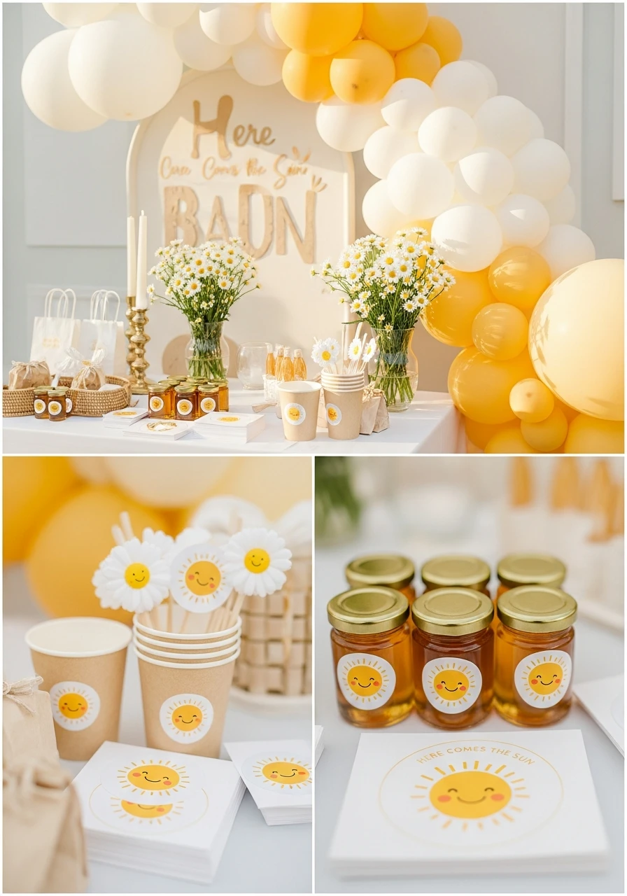Personalized Sunshine Stickers - 50 Bright & Joyful Here Comes the Sun Baby Shower Theme Ideas