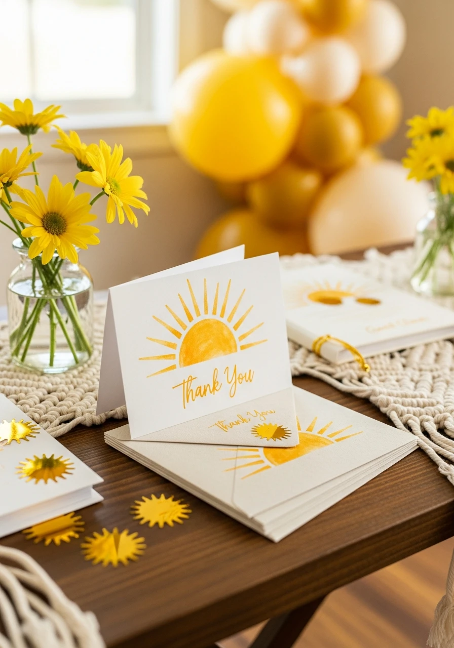 Sunshine Thank You Cards - 50 Bright & Joyful Here Comes the Sun Baby Shower Theme Ideas