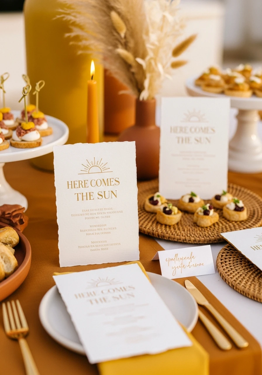 Sunshine-Themed Menu Cards - 50 Bright & Joyful Here Comes the Sun Baby Shower Theme Ideas