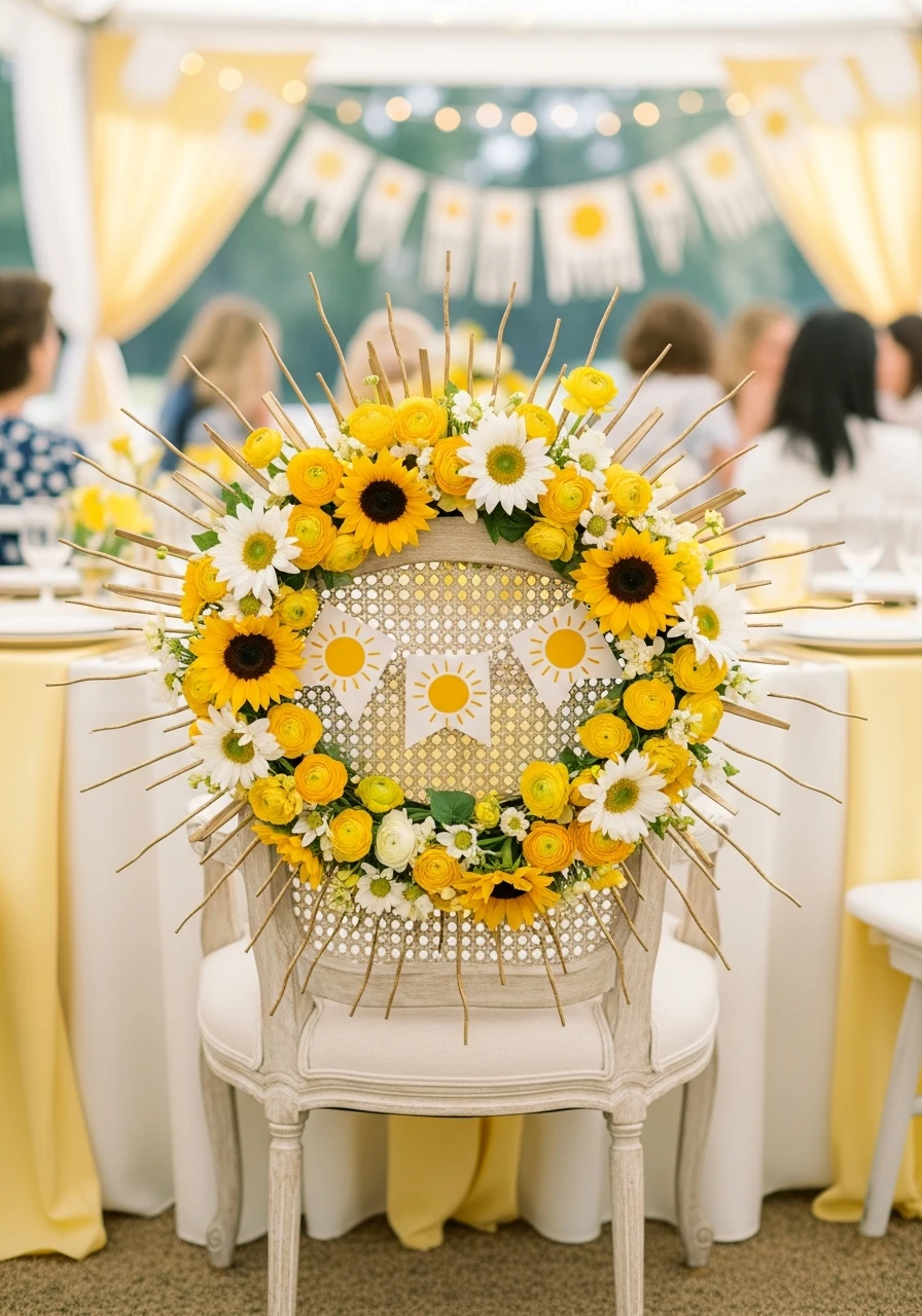 Sunshine Chair Decor - 50 Bright & Joyful Here Comes the Sun Baby Shower Theme Ideas