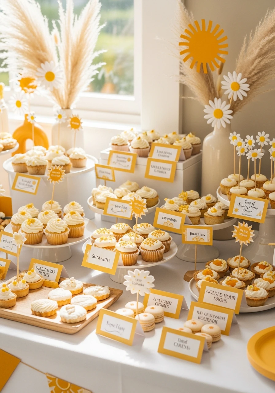 Sunshine Dessert Labels - 50 Bright & Joyful Here Comes the Sun Baby Shower Theme Ideas